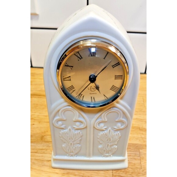 LENOX FLEUR DE LIS COLLECTION PLATINUM MANTLE CLOCK-Works! - Picture 1 of 10